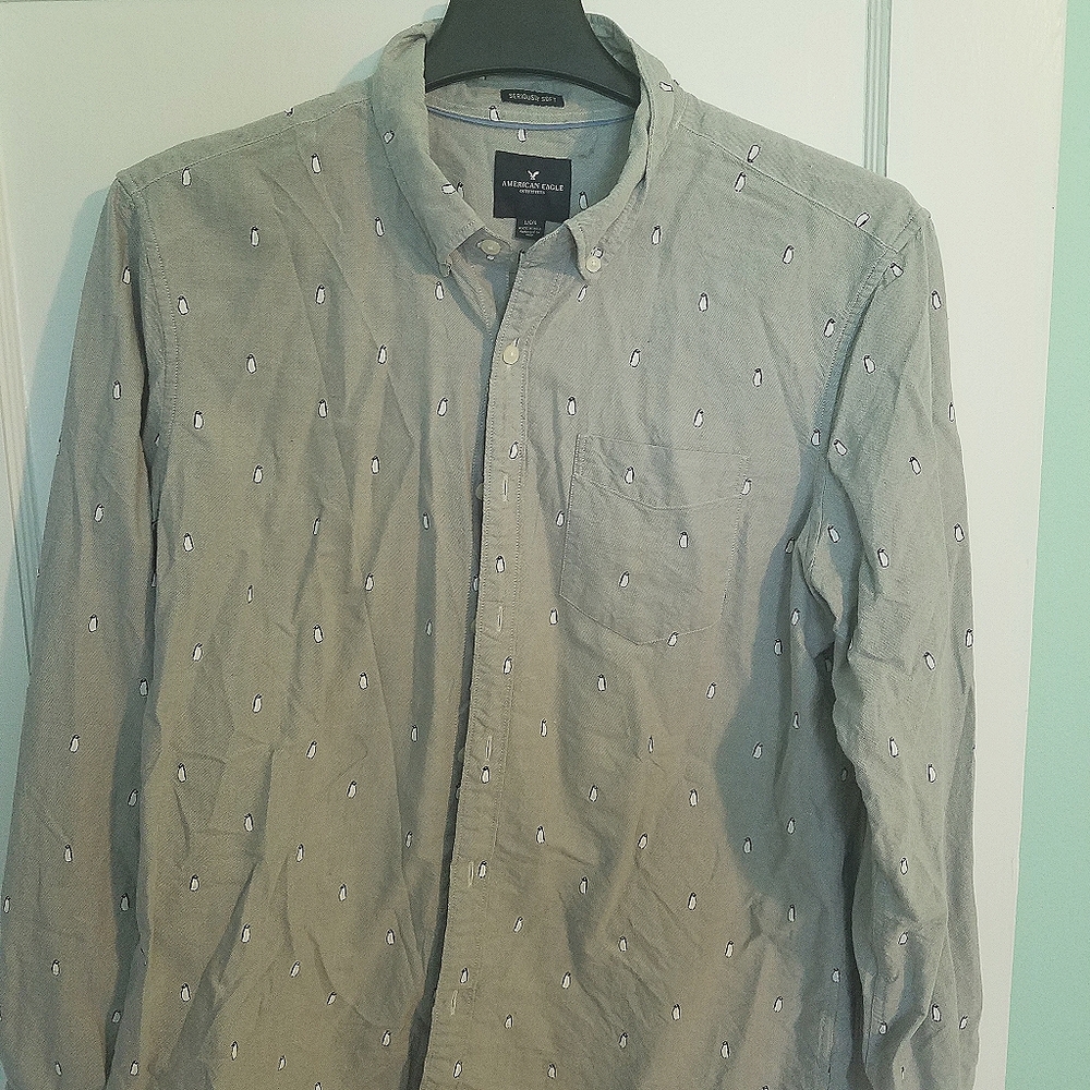 American Eagle Penguin Print Long Sleeve Shirt